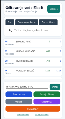 Aplikacija Očitavanje Vode