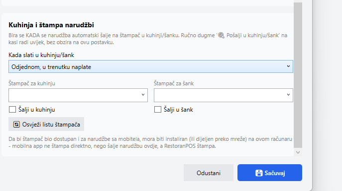 Kuhinja i štampa narudžbi